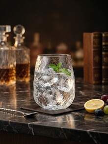 Textured Glass Cup, Large Capacity, Creative Beverage Cup For Home Use, Transparent Corrugated Juice Cup, Multiple Styles Available, 490/580/600ml - Irregular Ice Crack Pattern (490ml) - View 2