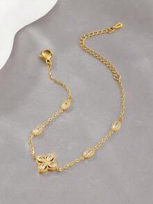 1 chiếc vòng tay mạ vàng 18K hình cỏ bốn lá thanh lịch đính đá Zirconia, vòng tay nữ bằng thép không gỉ, thích hợp cho Ngày Valentine, tiệc tùng, các dịp trang trọng, đeo hàng ngày, hẹn hò, lễ hội, năm mới, đám cưới, đi biển, Giáng sinh, kỷ niệm, quà tặng Ngày của Mẹ trang nhã, trang sức phong cách Bohemian, quà tặng cho phù dâu. - Vàng - Xem 7