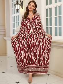 Women's Leopard Print Batwing Sleeve Loose Robe, Bohemian V-Neck Long Robe Dress Spring - Multicolor - View 6