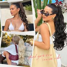 22英寸长波浪卷合成爪夹马尾假发，适合女性参加奶牛派对和节日活动 - 彩色 - 查看 9