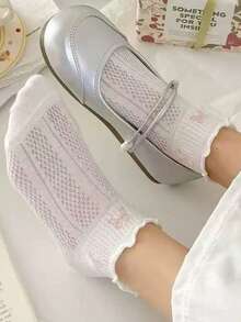 5双装镂空网眼短袜，女士薄款透气蕾丝边短袜，夏季 - 彩色 - 查看 2