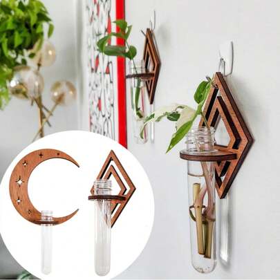 月牙形木质壁挂花盆，水培植物架，简约植物墙面装饰，适用于客厅、卧室、室内装饰、户外及花园花盆