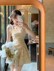 Women Short Dresses - Apricot - View 2
