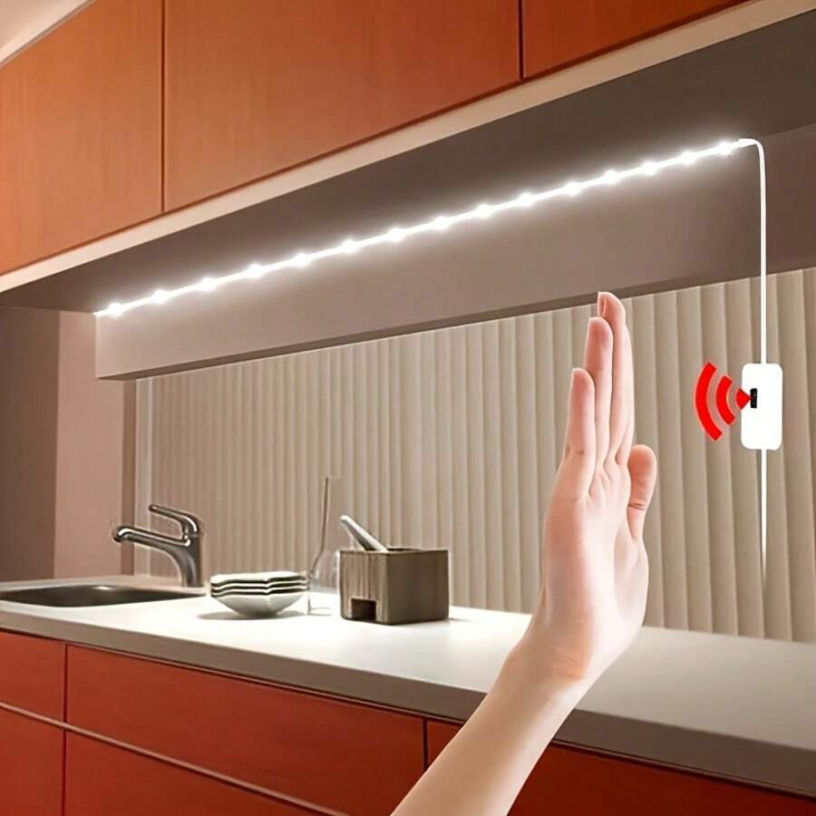 LQHZMYY 1pc LED Light Strip With Motion Sensor, 12V Voltage, USB Powered, Light Sensing Switch, Hands-Waving On/Off, 1-5m Length Selectable, Cuttable, Soft Texture For Flexible Design, 2 Color Temperatures, Suitable For Birthday, Space Theme, Bedroom, TV Backlight, Vanity, Cabinet, Home Decor, Christmas, Halloween And Other Festivals