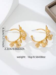 1对圆形时尚花瓣耳环 - 金黃色 - 查看 4