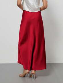 YROOE Women's Fashion All-Season Satin Elastic Waist Maxi Skirt Spring - Red - View 6