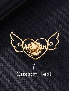 Custom Angel Wings Heart Name Brooches For Women Men Stainless Steel Customized Brooch Pin Badge Personalized Jewelry On Clothes Birthday Valentine's Day Gift - Multicolor - View 8
