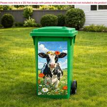 1pc Cow 2D Flat Design Trash Can Sticker With Floral Crown And Flower Field Pattern, Self-Adhesive Waterproof Trash Can Decor Sticker Suitable For Outdoor Garden Decoration - A - View 8