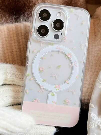 粉色花卉磁吸手机壳，兼容 17 Pro、16新款、17/16 Pro Max、13 Pro、15 Plus、14防摔、12透明硬壳、11卡通保护套