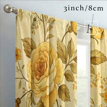 2PCS Yellow Rose Vintage Floral 100% Polyester Curtains, 90gsm Rod Pocket Style, Width 180cm, Ideal For Bedroom Living Room - Multicolor - View 8