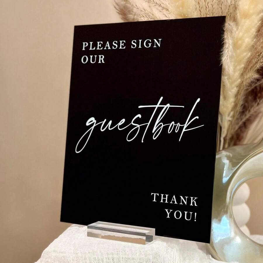 1PC Acrylic Sign For Wedding Guest Book Sign - In | Event Party Thank You Plaque | Black Minimalist Tabletop Display - 1PC - View 1