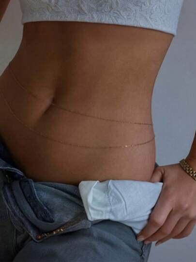 1 pieza Cadena de cintura de metal para mujer, decoración de cadena corporal de aleación ajustable para vestidos de verano, escuela, otoño, Halloween