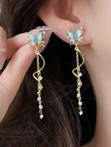 2 件蝴蝶耳环，绿色蝴蝶流苏吊坠耳环，甜美时尚，适合女性日常佩戴、度假、派对 - 綠色 - 查看 16