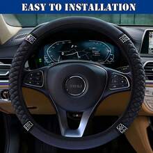 Bling Car Steering Wheel Cover, 15 Inch Rhinestones Soft Leather Elastic Steering Wheel Protector, Sparkly Crystal Diamond For Women Girls, Car Interior Accessories For Most Cars,Home Décor,Car Accesssories,Car Decor,Car Essentials,Car Stuff,Valentine's Day,Car Acessesories Women,Valentines Gift (Pink) - 黑色 - 查看 2