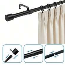 Bộ 1 thanh treo rèm cửa sổ dài 80-200cm, đường kính 3/4 inch (19mm), thiết kế hiện đại, phù hợp cho phòng ngủ, phòng khách, thanh treo rèm kim loại có thể điều chỉnh độ dài. - màu đen - Xem 1
