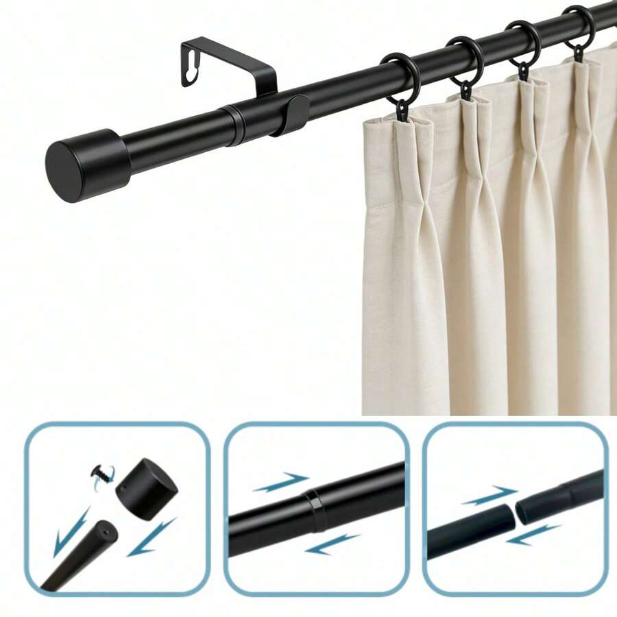 Bộ 1 thanh treo rèm cửa sổ dài 80-200cm, đường kính 3/4 inch (19mm), thiết kế hiện đại, phù hợp cho phòng ngủ, phòng khách, thanh treo rèm kim loại có thể điều chỉnh độ dài. - màu đen - Xem 1