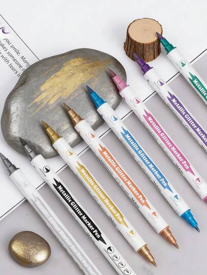 5/10 piezas Marcadores de brillo metálico de doble punta, para hacer scrapbooks, tarjetas negras, collages, manualidades, cerámica, piedras, vidrio, regalos de cumpleaños, de vuelta a la escuela