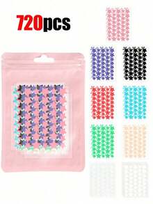 2160pcs Pink, Black, White, Blue, Purple, Green Star Pattern E-Star Face Stickers, Essential For Photography, Face Painting, Suitable For Various Parties, Gatherings And Fun Activities. Available In 1800/1440/1080/720/360/40pcs Sets, Affordable Price, Can Be Used For Room Decoration, Vanity, Travel, Bedroom, Makeup Accessories, Christmas Gifts, Cheap Goods, Gifts, Women Gifts, Christmas Presents,Giveaways,Travel,Cheap Stuff,Travel Essential XIRC - 多色 3 - 查看 5