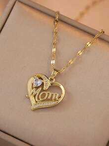 1pc Fashionable Heart-Shaped "Mom" Pendant Necklace, Personalized Clavicle Chain, Suitable For Mother's Day, Christmas, Thanksgiving, Party, Daily Wear, Birthday Gift, Jewelry Gift - Multicolor - View 2