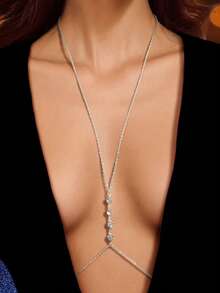 Rhinestone Decor Body Chain - Silver - View 1