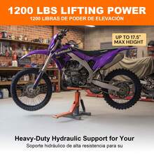 1200 LBS Hydraulic Dirt Bike Lift Stand, Heavy-Duty Motorcycle Jack With 17.5" Max Height, Secure-Grip Platform, Mechanical Safety Lock, Ultra-Stable Wide Base, Ideal For Tire Changes, Chain Maintenance & Wheel Service, Fits Dirt Bikes, Dual Sport & Motocross, 95% Pre-Assembled For Easy Use - Orange - View 3