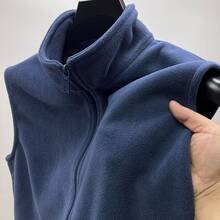 Double-Sided Fleece Stand-Up Collar Vest For Men, Autumn And Winter Warm, Fleece-Lined, Thickened, Outerwear, Zip-Up Cardigan, Vest Jacket - Grey - View 8