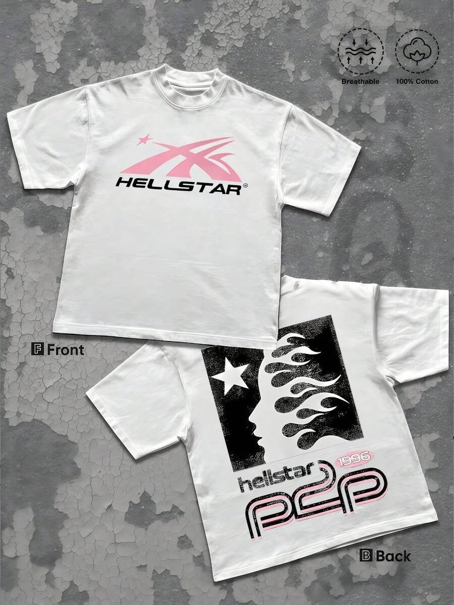 Flame Silhouette Facing A Star Symbolizing Passion Courage And Aspiration 1Pcs Men's Casual Double Sided Digital Printed 100% Cotton Tshirt - White - View 1