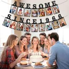 1套，黑色“Awesome Since 1966”DIY串珠照片横幅生日装饰，男女皆宜 - 黑色闪光60岁生日和周年纪念装饰派对用品，趣味闪光60岁生日装饰，男女周年纪念派对 - 1966-60歲 - 查看 6