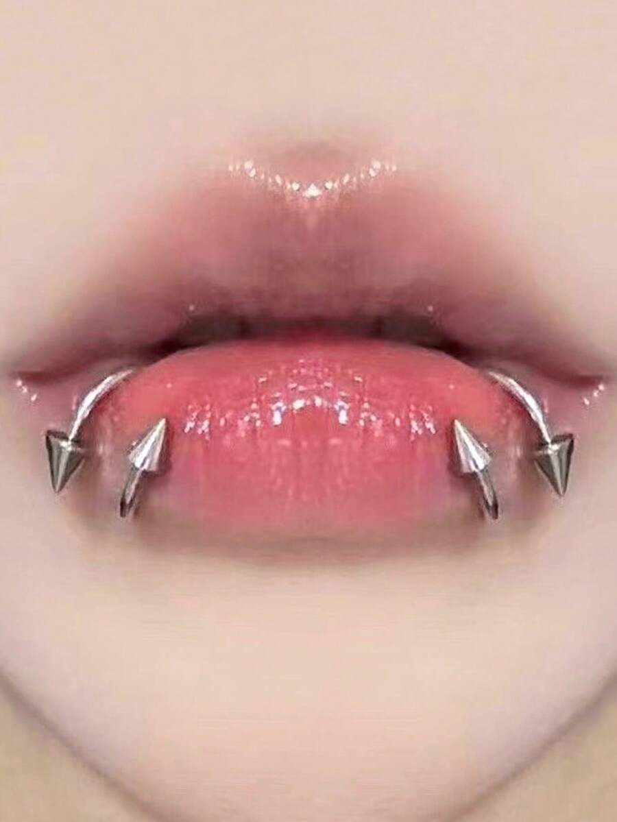 2Pcs S Shape Lip Ring Stainless Steel Snake-Shaped Lip Piercing Ring - Silver - View 1