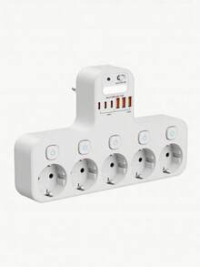 Standard European Plug With 5 AC Outlets And 6 USB Ports, Featuring Light Sensor & Smart Night Light, Independent Power Switch With Overload Protection, Suitable For Bedroom, Living Room, Study, Kitchen And More - View 8