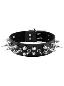 1件朋克摇滚铆钉颈链，男女皆宜，日常/节日/派对/生日/情人节礼物，哥特式PU皮项链 - 黑色 - 查看 14