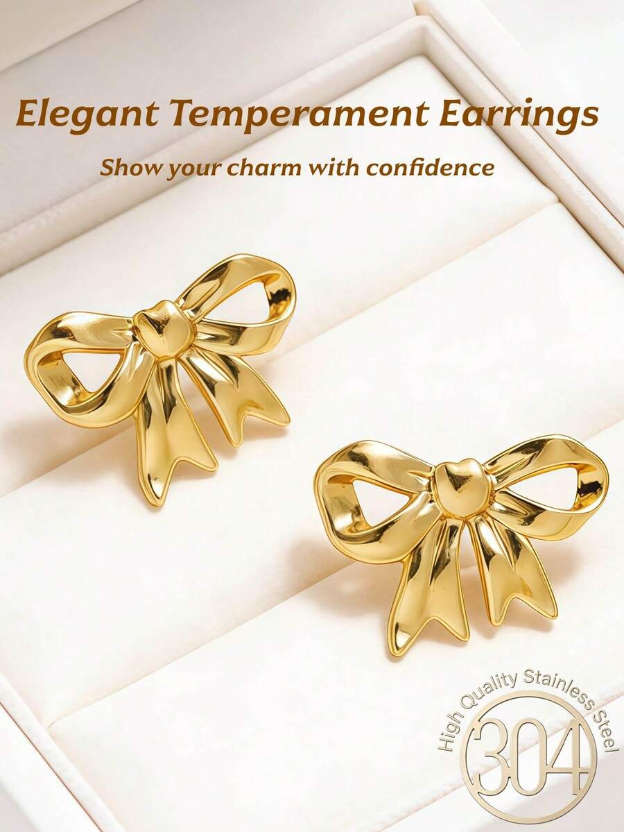 Orecchini a fiocco dorati da donna, orecchini a fiocco dorati raffinati, orecchini in acciaio inossidabile placcato oro 18K, leggeri e ipoallergenici - orecchini dalla texture geometrica irregolare creativa, adatti per gioielli indossati a feste, balli e uso quotidiano - Dorato - Visualizzare 1