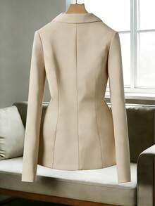 Women's Blazer With Lining And Shoulder Pads, Formal And Elegant With Front Button. - 米色 - 查看 2