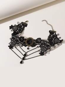 1件装女士蕾丝复古哥特式颈链，简约链条短款项链 - 彩色 - 查看 2