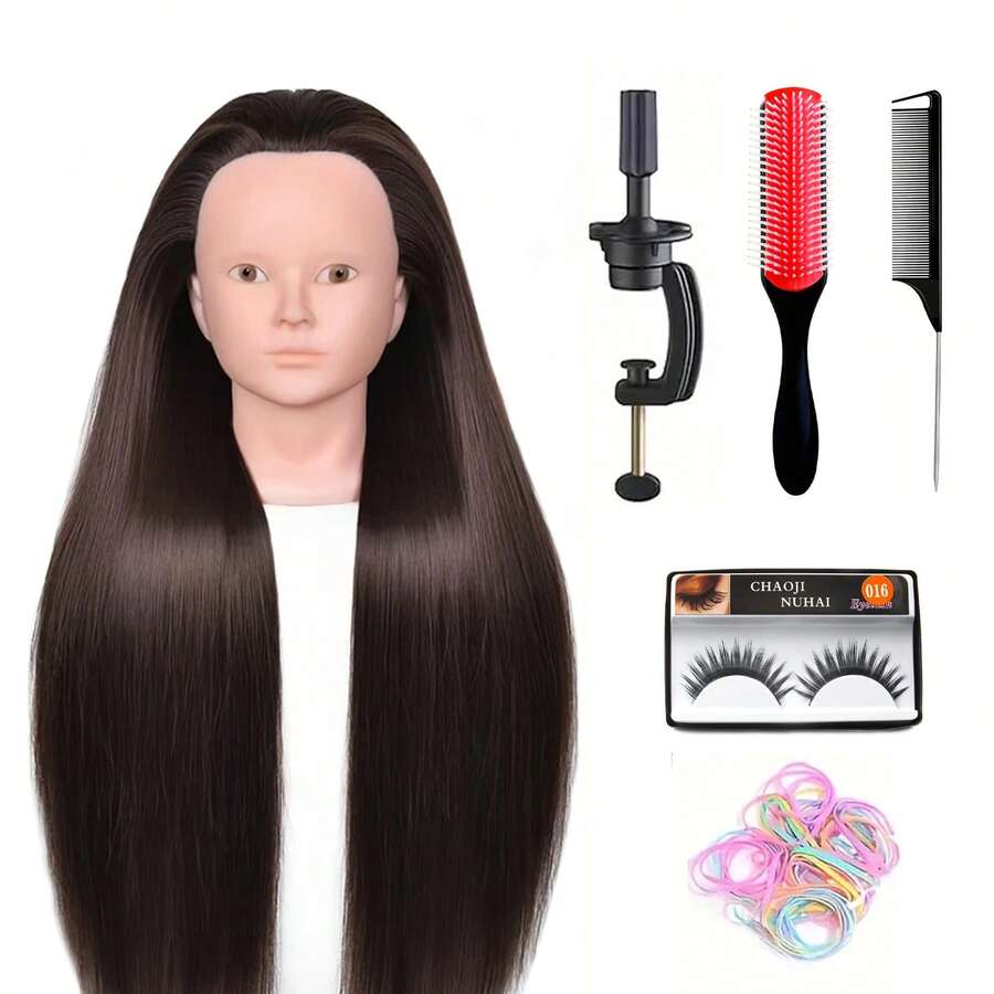 Haired Mannequin Head (Black) 24 Inches (Approximately 60.96 Cm) Beauty Model Head Model Head Used For Weaving Hairstylists, Beauty Students Practicing Styling With Free Table Edge Clips And Styling Tools. - View 1