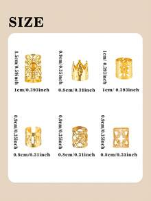 180pcs Hair Rings Collection(Shaped-Sun & Crown) - Multi-Style Adjustable Alloy Hair Cuffs, Boho Hair Jewelry For Women's Dreadlocks & Braids - Gold - View 7