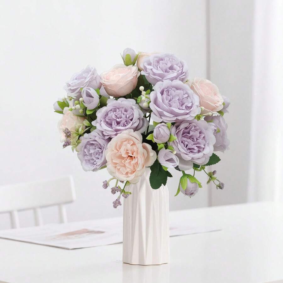 Bó hoa giả 1/3 gồm hoa oải hương và mẫu đơn màu hồng nhạt - Cánh hoa và thân hoa giả sống động như thật, thích hợp để trang trí đám cưới, bó hoa cô dâu, trang trí lớp học, bình hoa gia đình, tiệc vườn, sinh nhật, quà tặng ngày Valentine và quà tốt nghiệp. - Tím nhạt + hồng nhạt - Xem 1