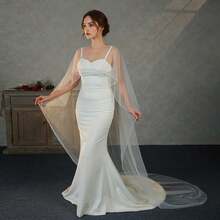 1pc Long Bridal Cape, Fashion Women's Hooded Cloak, Delicate Pearl Trim Wedding Party Event Accessory - Multicolor - View 2