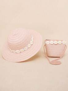 1Set Cute Daisy Straw Hat And Bag Set, Boho Beach Sun Hat With Matching Crossbody Purse For Girls - 1Set - View 8