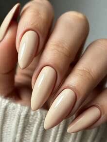 VV MEI JIA ER 96片装（棕色到裸色系列）四色渐变空气粉色按压式美甲，亚克力中号杏仁红色美甲，ABS材质自然贴合假指甲片，带胶水，可重复使用，美甲贴片，可作为送给女性和女孩的礼物，UV覆盖亮面，12种尺寸按压式美甲，含1张胶带和1个指甲锉（渐变色） - 棕色 - 查看 6