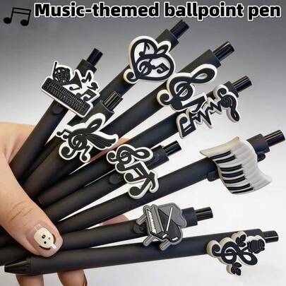 1pc/3pcs/9pcs Music Themed Ballpoint Pens, Creative Piano Note, Guitar, Music Instrument Song Decor Series Gel Pens, 1.0mm Black Ink, Suitable For Office And Study, Music Teacher Gift, Back To School Season Gift