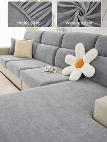 1pc Stretch Sofa Cover, Non-Slip Full Coverage Sofa Seat Cover, Chenille All Season Universal Sofa Cushion Cover, Thick Fabric Sofa Throw Blanket, Machine Washable, Pet Friendly, Dust Proof, Suitable For Bedroom, Office, Living Room, L-Shaped Sofa And 1/2/3/4 Seater Sofa - Dark Grey - View 2