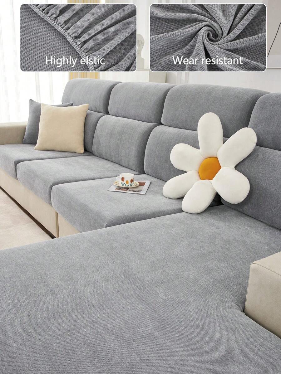 1pc Stretch Sofa Cover, Non-Slip Full Coverage Sofa Seat Cover, Chenille All Season Universal Sofa Cushion Cover, Thick Fabric Sofa Throw Blanket, Machine Washable, Pet Friendly, Dust Proof, Suitable For Bedroom, Office, Living Room, L-Shaped Sofa And 1/2/3/4 Seater Sofa
