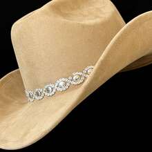 Rhinestone Cowboy Hat For Women, Summer Hats For Women Fashion Western Cowgirl Hats, Elegant Wide Brim Fedora Cap For Party & Daily - 卡其色-Rhinestone Cowboy Hat - 查看 10