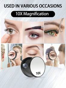10倍放大镜修眉工具套装，包含眉毛修剪器、镊子和眉刷。小巧便携的化妆镜，可用于修眉、化妆，适合放在房间、浴室、橱柜或化妆包中。送给伴侣的绝佳礼物（黑色） - 彩色 - 查看 3