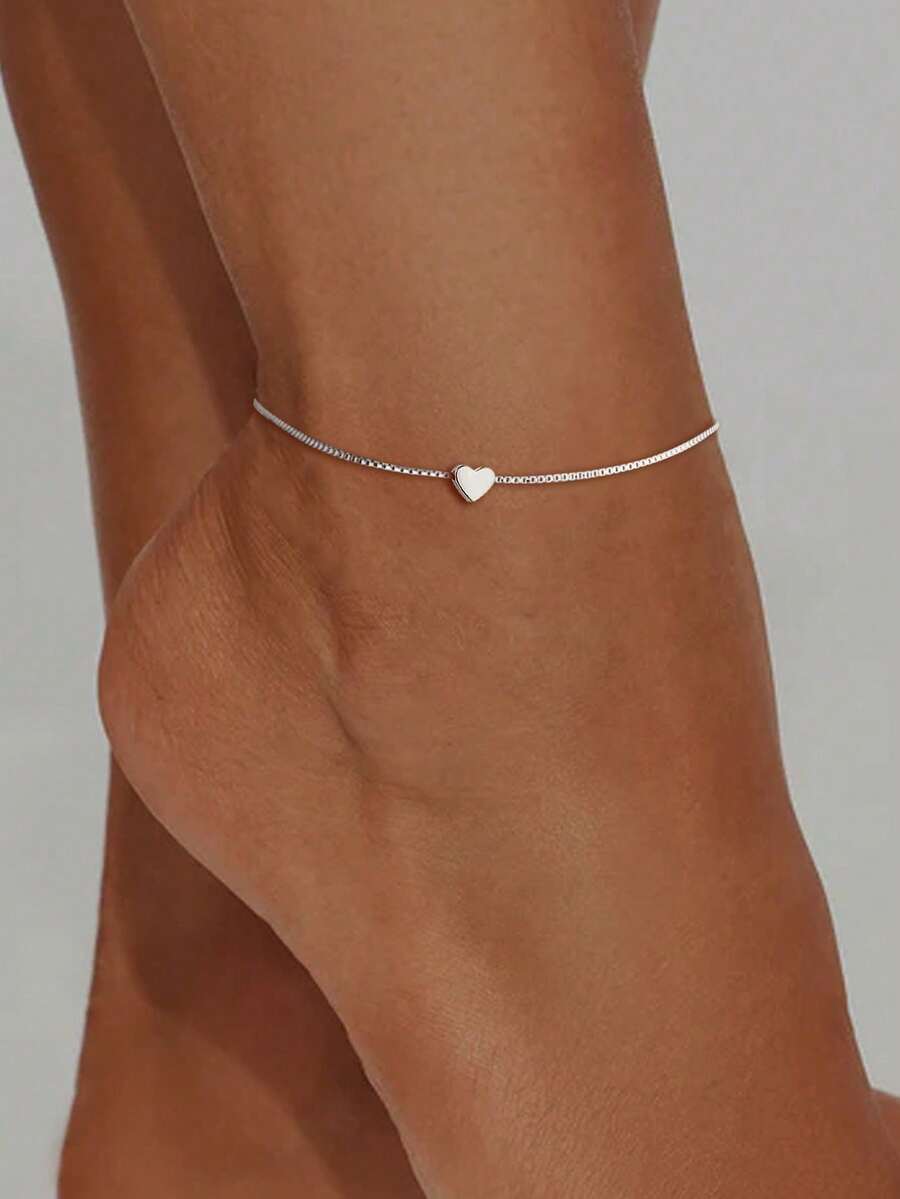 1条S925纯银心形脚链，18K金字母简约脚链，女士款，沙滩装，母亲节礼物 - 腳鍊 - 查看 1