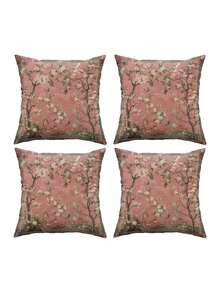 1/2/4 piezas Funda de almohada de estilo chino vintage con diseño de pájaros y flores, de fibra de poliéster suave, tamaño 17.7X17.7 pulgadas (45X 45cm), con cierre de cremallera, lavable a máquina, impresa, adecuada para la decoración del hogar en la sala de estar y el dormitorio - Rosa - Ver 11