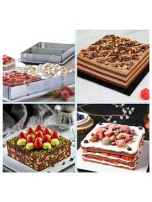 1个长方形不锈钢可调节柔性可伸缩慕斯蛋糕模具，提拉米苏面包蛋糕烘焙模具烘焙工具 - 銀色 - 查看 5