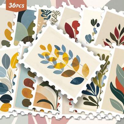 Bộ 36 miếng dán Morandi Fresh Foliage Healing Stickers | Hình dán vinyl mềm mại với thiết kế lá và hoa tối giản | Dùng cho laptop, bình nước và làm quà tặng | Dành cho người yêu cây xanh và những người thích sự tĩnh lặng