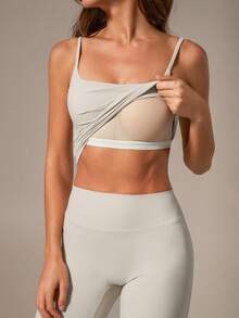 TimeOff 女士纯色吊带可拆卸加垫背心和直筒宽松运动裤套装 - 杏色 - 查看 6